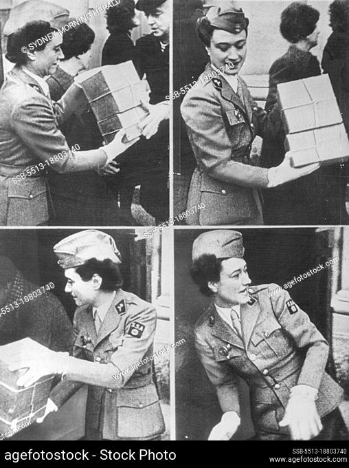 Duchess of Windsor Shown (L-R) top and Bottom, in Paris Loading Christmas Presents into a Truck for Distribution to French Soldiers