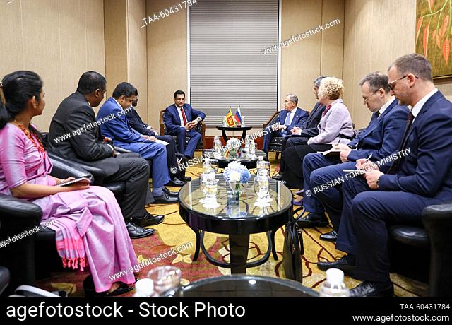 INDONESIA, JAKARTA - JULY 13, 2023: Sri Lanka's Minister of External Affairs Ali Sabryand Russia's Foreign Minister Sergei Lavrov (L-R in the middle) hold a...