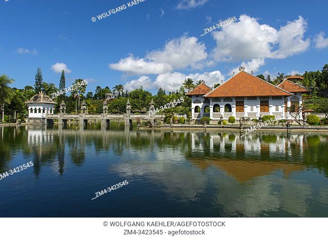 View of the Gili Bale, the main building of the Ujung Water Palace (Taman Ujung), also known as Sukasada Park. Bali, Indonesia