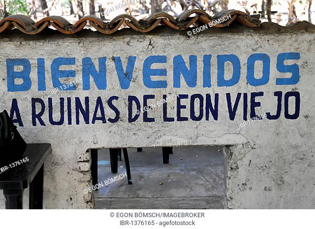 Bienvenue, welcome, ruins of Leon Viejo, Leon, Nicaragua, Central America