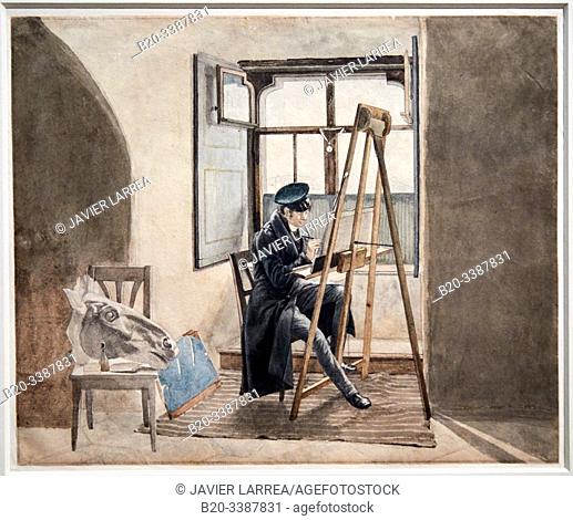 "Le Peintre Johann Adam Klein devant son chevalet"", 1818, Johann Christoph Erhard, L'Allemagne romantique exhibition, Dessins des musées de Weimar