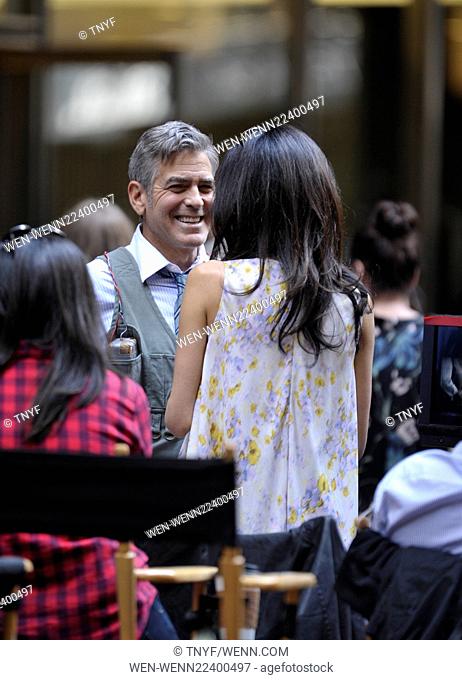 Amal Clooney visits her husband George Clooney on the set of 'Money Monsters' Featuring: Amal Clooney, George Clooney Where: Manhattan, New York
