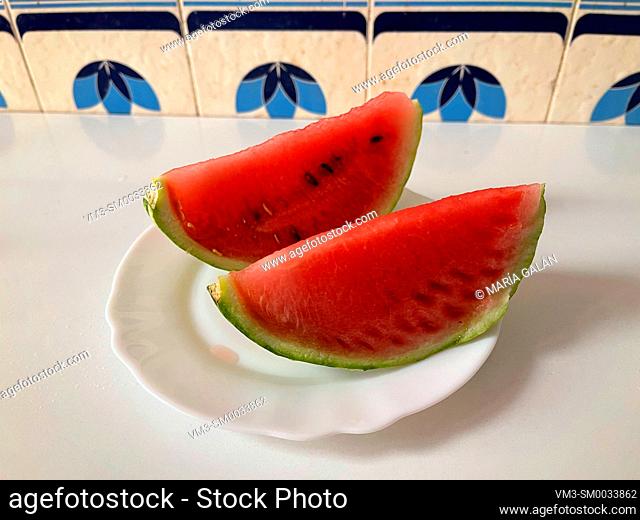 Two pieces of watermelon