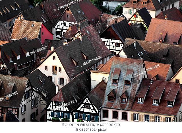 Roofs of the old town in the morning light, Kaysersberg, Haut-Rhin, Alsace, France