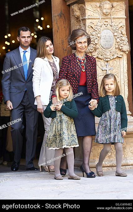 Spanish King Juan Carlos I, Queen Sofia of Spain, Prince Felipe of Spain, Princess Letizia of Spain, Infanta Leonor of Spain