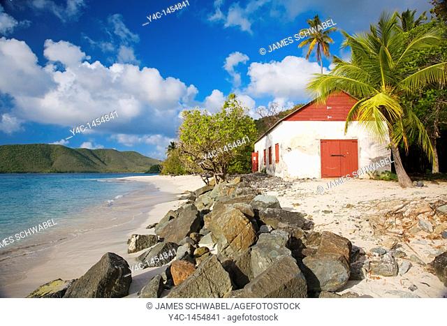 Cinnamon Bay Beach in the Virgin Islands National Park on the Caribbean island of St  John in the US Virgin Islands