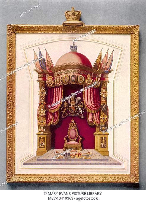 The throne of King George IV by T. Dowse, 'inventor of the burnished raised gold and silver in imitation of the ancient missal presented in a gilt frame