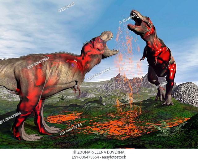 Tyrannosaurus rex dinosaur fight - 3D render