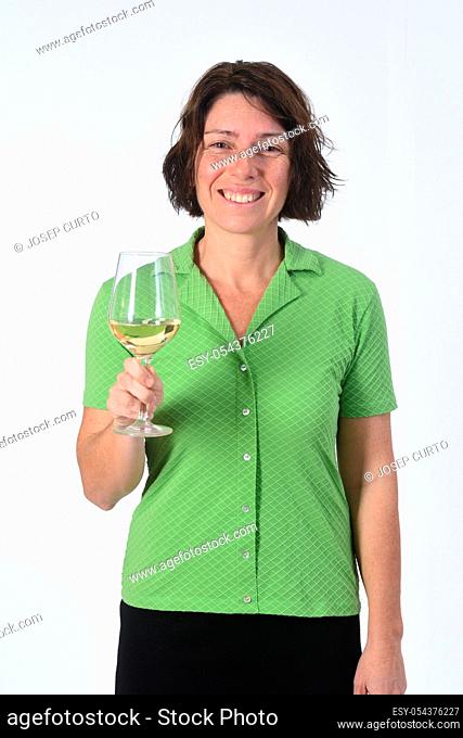 woman with a coup of red wine on white background