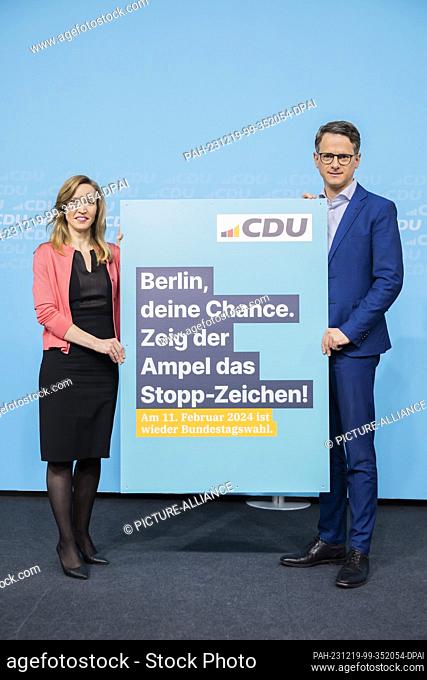 19 December 2023, Berlin: Carsten Linnemann, CDU Secretary General, and Ottilie Klein, Secretary General of the CDU Berlin