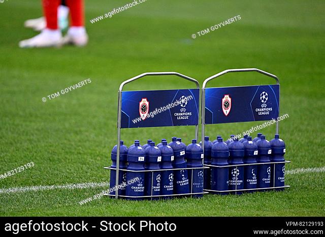 Drinking bottles pictured during a training of Belgian soccer team Royal Antwerp FC, on Tuesday 12 December 2023 in Antwerp