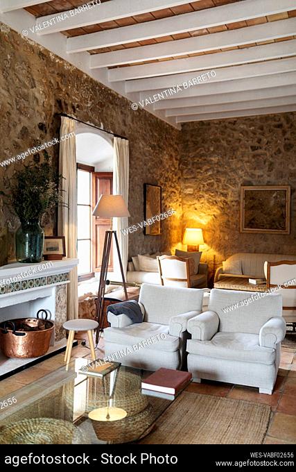 Living room of an old house, Mallorca, Spain