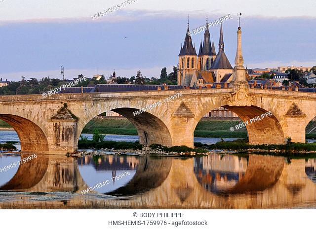France, Loir et Cher, Loire Valley listed as World Heritage by UNESCO, Blois, Pont Jacques Gabriel, bridge over Loire river and in background