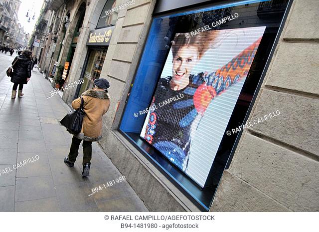 Advertising of clothing store, Carrer Ferran street, Barcelona, Catalonia, Spain