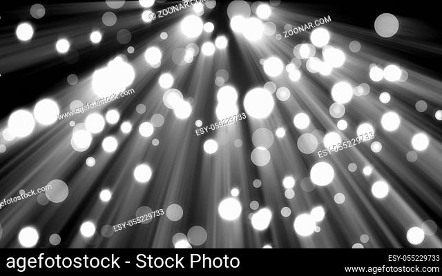 Abstract glitter lights on black background. Round defocused circles bokeh and shine effect. 3d rendering Template for design