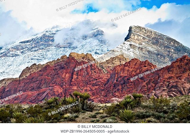 The Calico Hills, Turtlehead Peak and The Snow Covered La Madre Mountains, Red Rock Canyon NCA, Las Vegas, USA