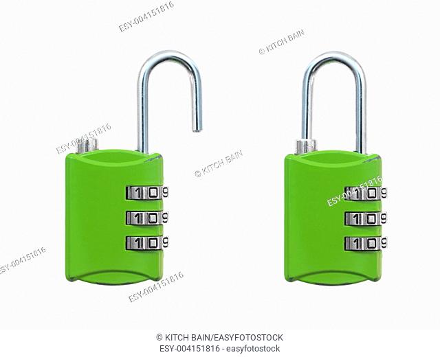 A luggage lock isolated against a white background
