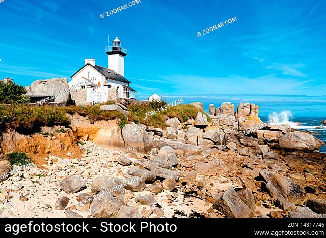 Kerlouan, France - August 1, 2018: The lighthouse of Pontuvel Finistere Brittany