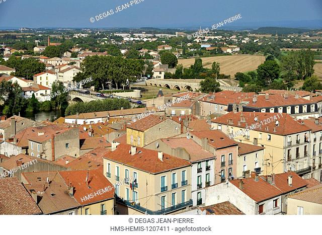 France, Herault, Beziers, panorama on the suburbs of the city from the square Saint Jacques