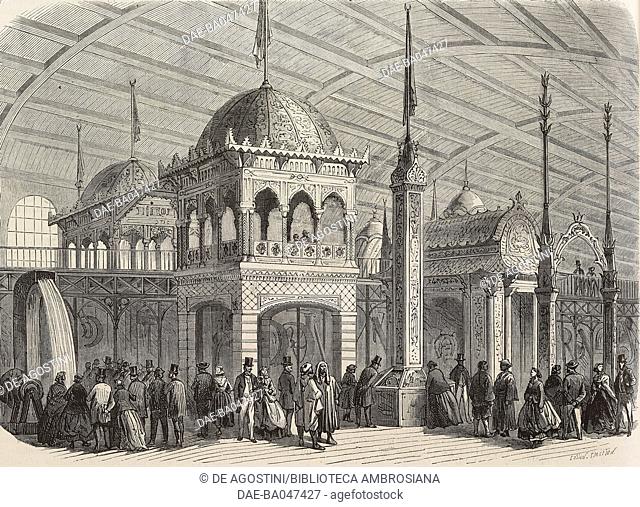 American pavilion in the Gallery of Machines, Universal Exhibition in Paris, France, illustration from L'Illustration, Journal Universel, No 1262, Volume XLIX