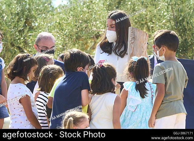 Queen Letizia of Spain attends he Opening of the School Year 2021/2022 at 'Odon de Buen' School on September 8, 2021 in Zuera, Spain