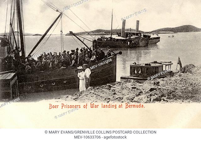 Boer Prisoners of War landing at the British Naval base on the Island of Bermuda in the Western Atlantic. During the last phase of the Boer War (1901-1902) over...