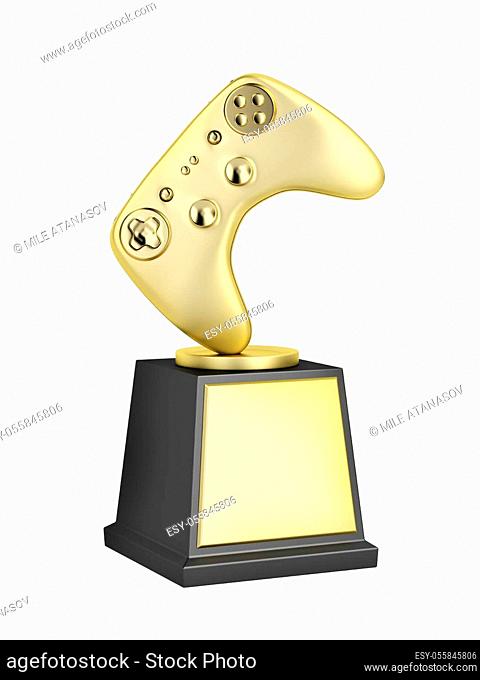 Gold video gaming trophy isolated on white background