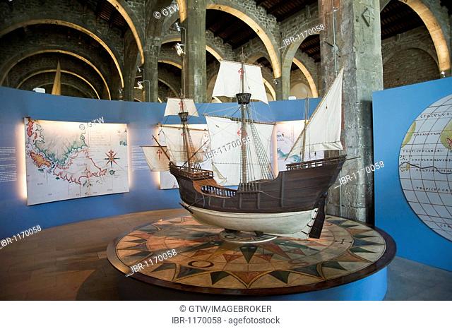 Model of Magellan's boat, the Santa Maria de la Victoria, Maritime Museum, Barcelona, Catalonia, Spain, Europe