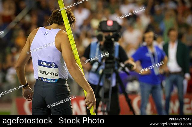 Swedish pole vaulter Armand Mondo Duplantis looks dejected during the men's pole vault competition, at the 2022 edition of the Memorial Van Damme Diamond League...