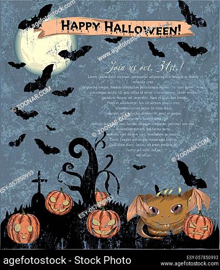 Invitation Halloween poster with cute monster. Vector illustration EPS10