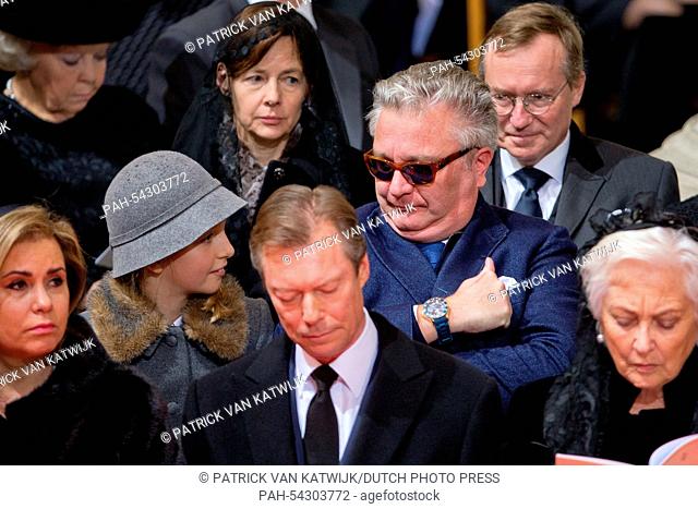 Grand Duchess Maria Teresa of Luxembourg (l-R), Belgian Princess Louise, Grand Duke Henri, Prince Laurent of Belgium and Queen Paola of Belgium attend the...