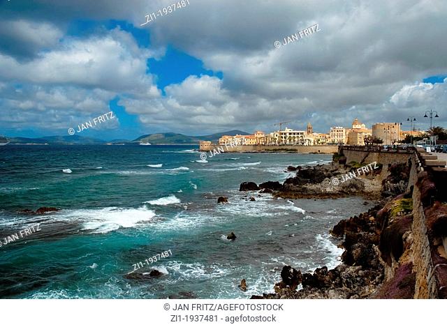 view at Alghero, Sardinia with rough weather and sea