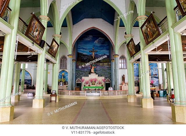 Interior- St. Andrew's Forane Church at Arthunkal near Cherthala, Kerala, India. St. Andrew's Forane Church (1579 A.D)of Arthunkal is an important pilgrim...