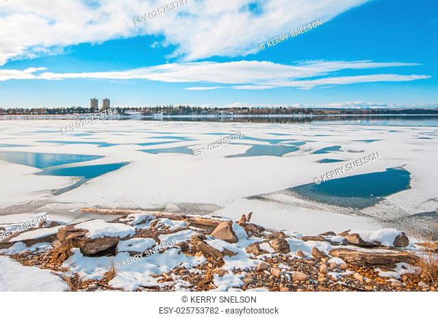 Landscape of icy patterns made by snow, Calgary, Canada
