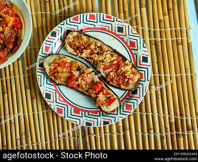 Melitzanes papoutsakia, Greek Baked Eggplant, gluten free Mediterranean dish