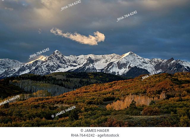 Snow-covered Sneffels Range in the fall, Uncompahgre National Forest, Colorado, United States of America, North America