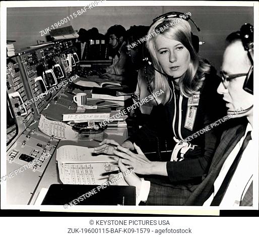 1968 - Poppy Northcutt, a mathematician at the Houston Operations of TRW's Systems Group, staffs a console in NASA's Mission Control Center-Houston and is...