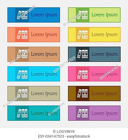 binders icon sign. Set of twelve rectangular, colorful, beautiful, high-quality buttons for the site. Vector illustration