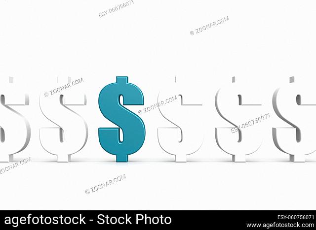 Blue dollar sign in the line, 3D rendering
