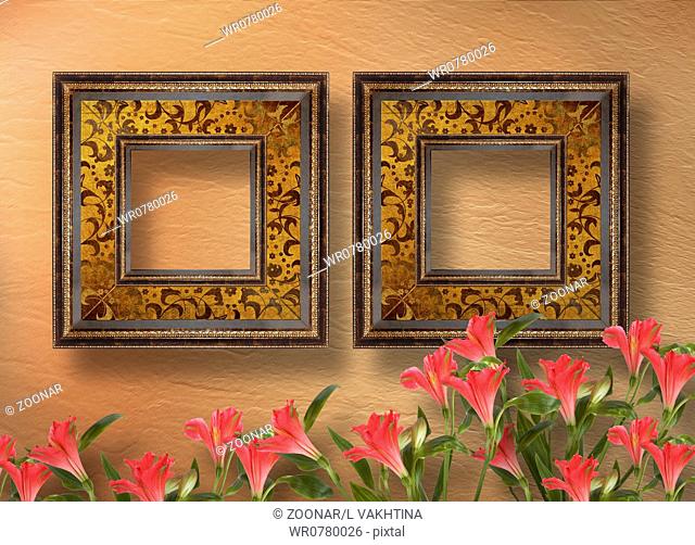 Old grunge frames Victorian style on the abstract background with flowers
