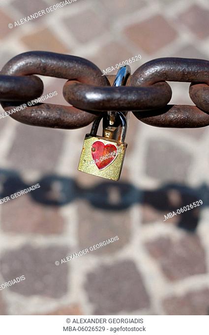 Iron chain with love Castle Lake Garda, Italy