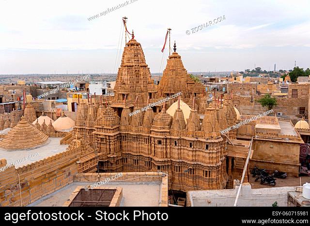 Jaisalmer, India - December 5, 2019: Exterior view of the Jain Temple inside Jaisalmer Fort