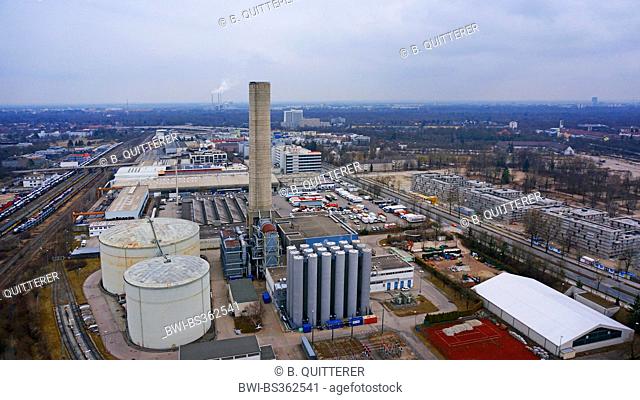 aerial view to Mercedes Benz subsidiary for utility vehicle, Munich Freimann, Germany, Bavaria, Muenchen