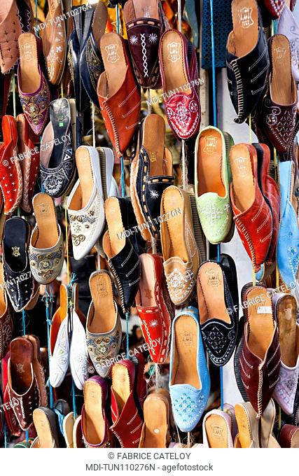 Tunisia - Tunis - Turkish slipper shop in the souks of the medina