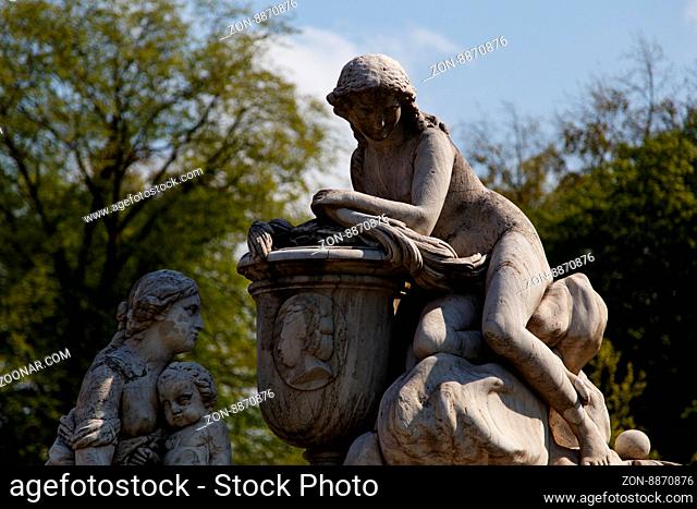 Celle, Germany - April 19, 2014: A statue of the Danish and Norwegian Queen Caroline Mathilde, who was banned from court and spent the rest of her life in Celle...