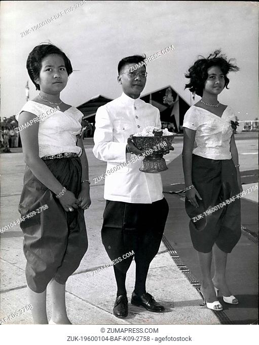 1965 - Prince Sihanouk's Daughters, and Prince Vakrikan, await the arrival of the Indian President at Pochentong airport