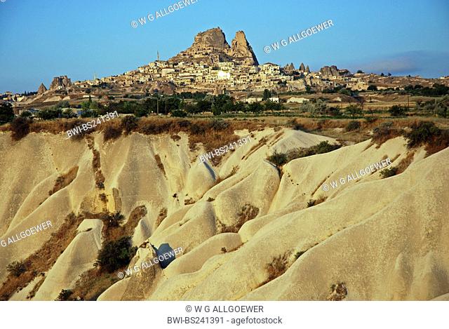 historical cave architecture built into tuff formations, Turkey, Cappadocia, Uchisar