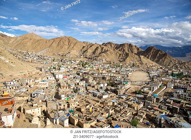 view at Leh, Ladakh, India from old Palace at top of hill
