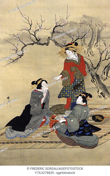 Allusion to the three heroes in the Peach garden, by Teisai Hokuba (1771-1844), color on silk, Edo period, 19 th century, Tokyo National Museum, Tokyo, Honshu