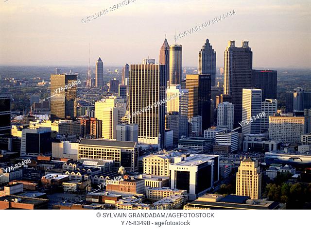 Downtown Atlanta, aerial at dusk
